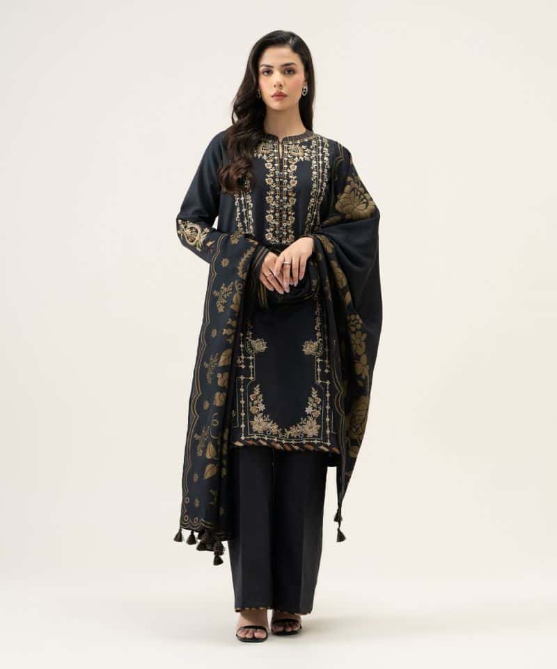 3 Piece - Embroidered Basic Khaddar Suit
