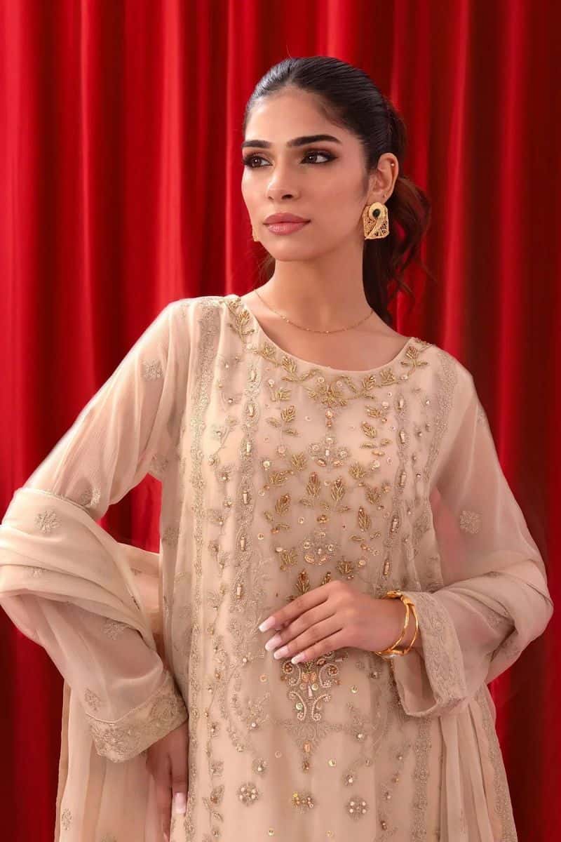 Chiffon Adda + Embroidered 3 Pc Suit - alternate view