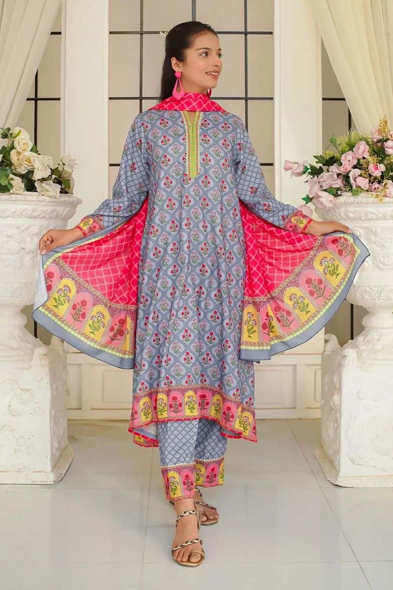 Poly Lawn Digital Printed 3 Pc Suit - alternate view