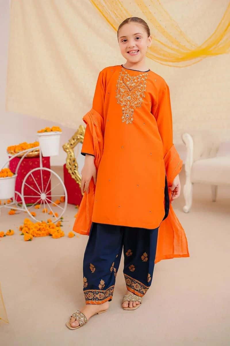 Raw Silk Hand Adda Work 3 Pc Suit