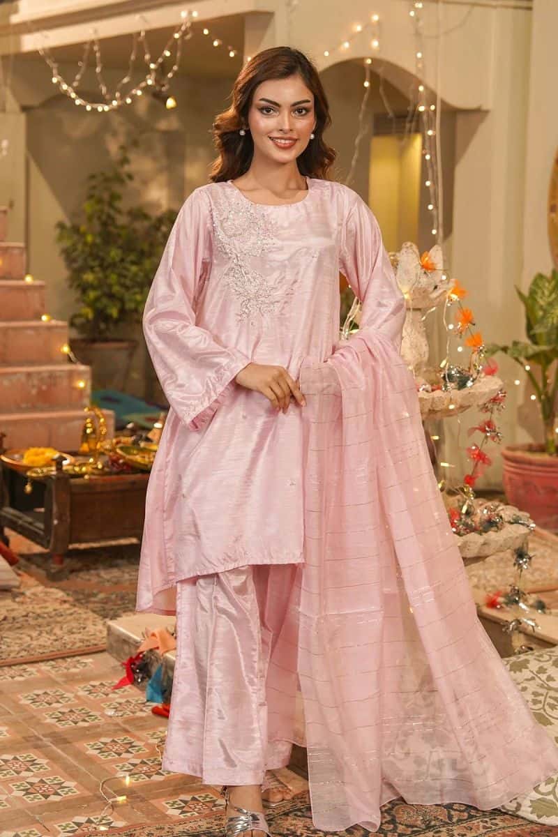 Womens Cotton Silk Hand Adda Work 3 Pc Suit