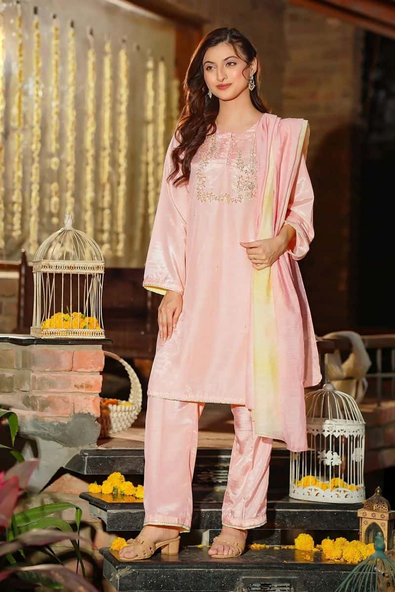 Womens Cotton Silk Hand Adda Work 3 Pc Suit