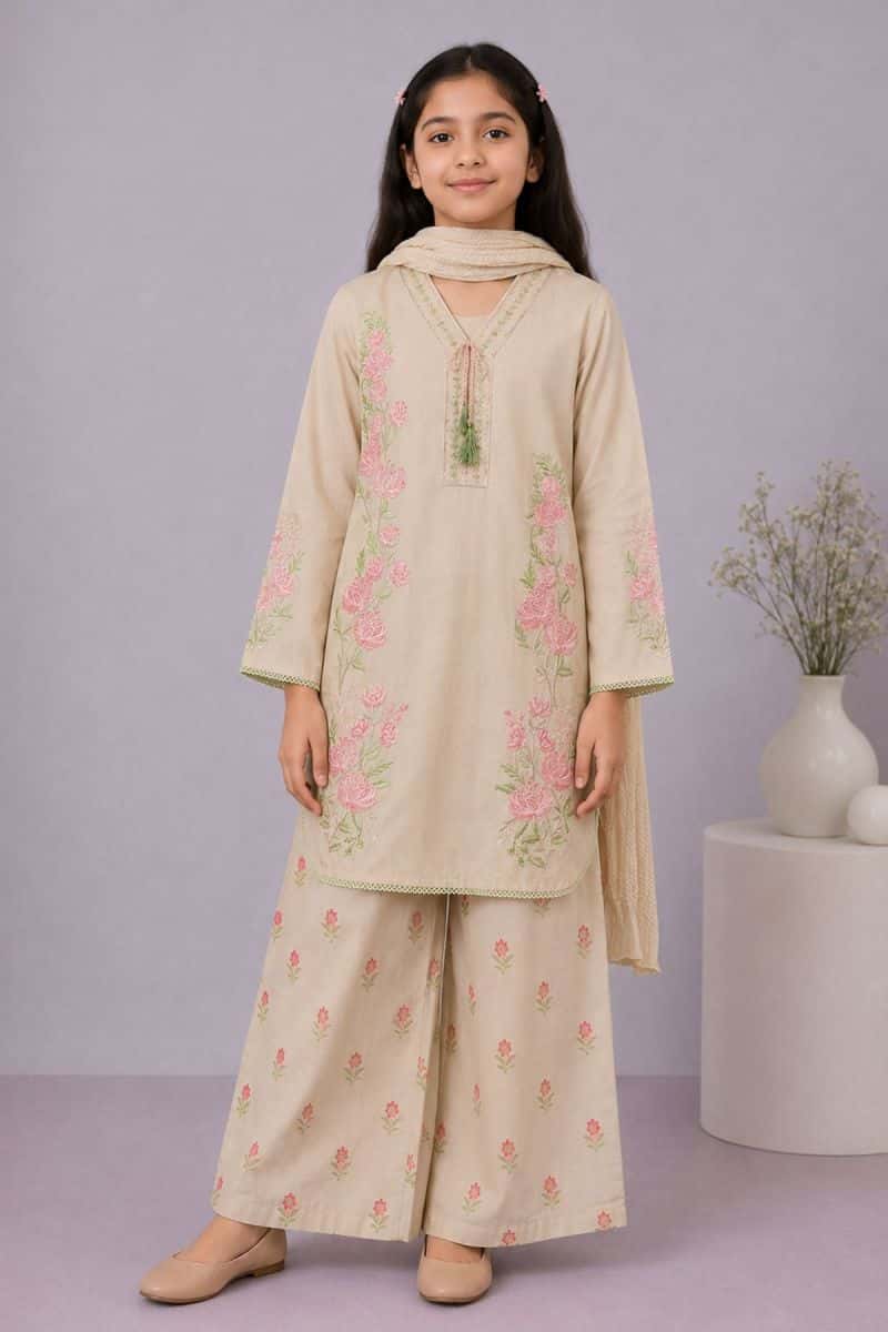Cotton Embroidered 3 Pc Suit