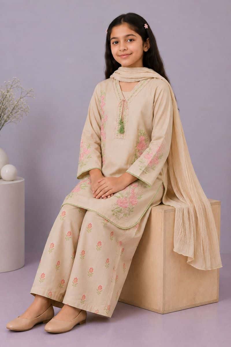 Cotton Embroidered 3 Pc Suit - alternate view