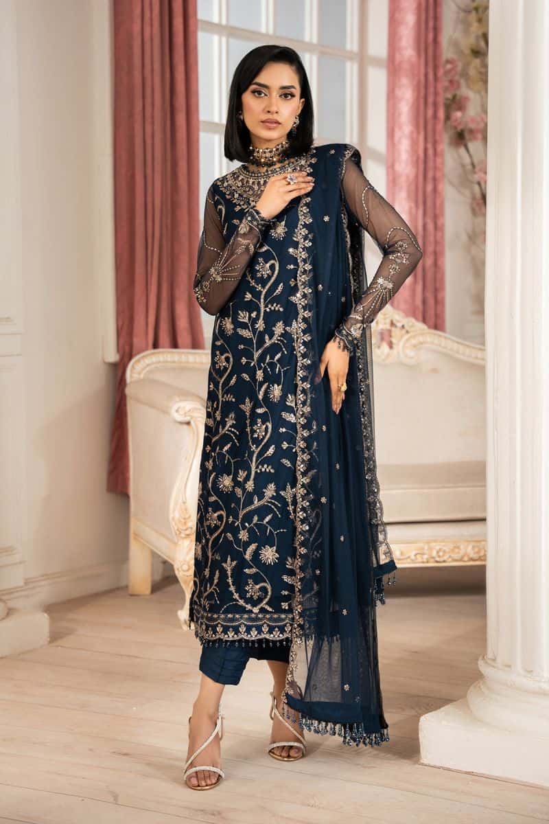 Embroidered Raw Silk Unstitched Suit (ZNAF-02)