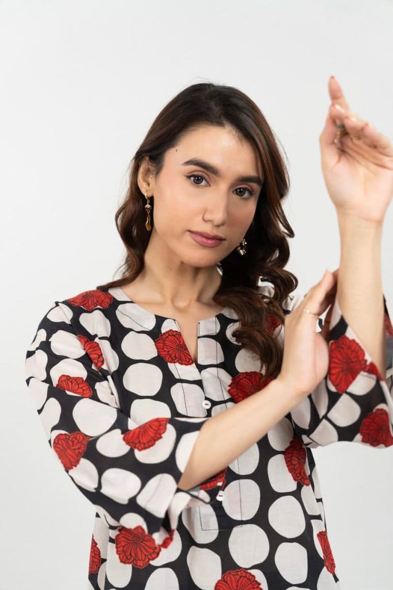 Black Printed Cambric Ready-to-Wear Shirt