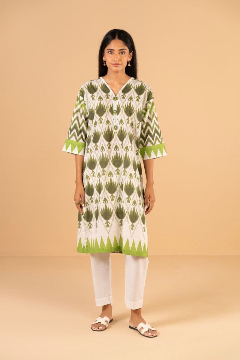 Green Printed Cambric 2 Piece Ready-to-Wear Suit