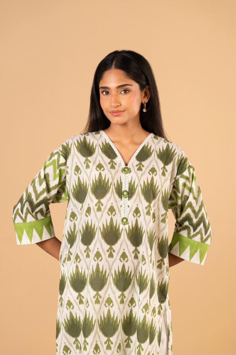 Green Printed Cambric 2 Piece Ready-to-Wear Suit