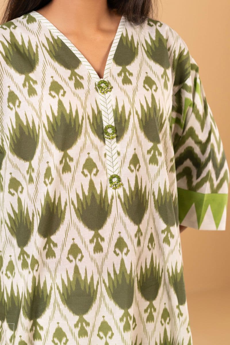Green Printed Cambric 2 Piece Ready-to-Wear Suit