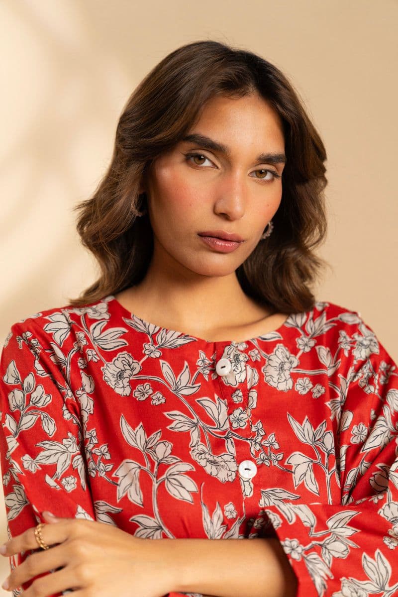 Red Printed Cambric Ready-to-Wear Shirt thumbnail