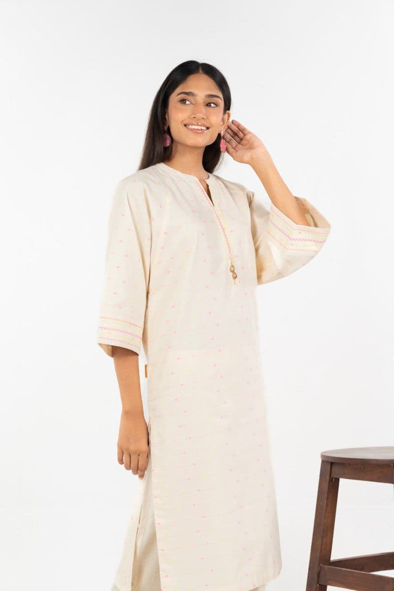 Cream Printed Yarn Dyed 2 Piece Ready-to-Wear Shirt thumbnail