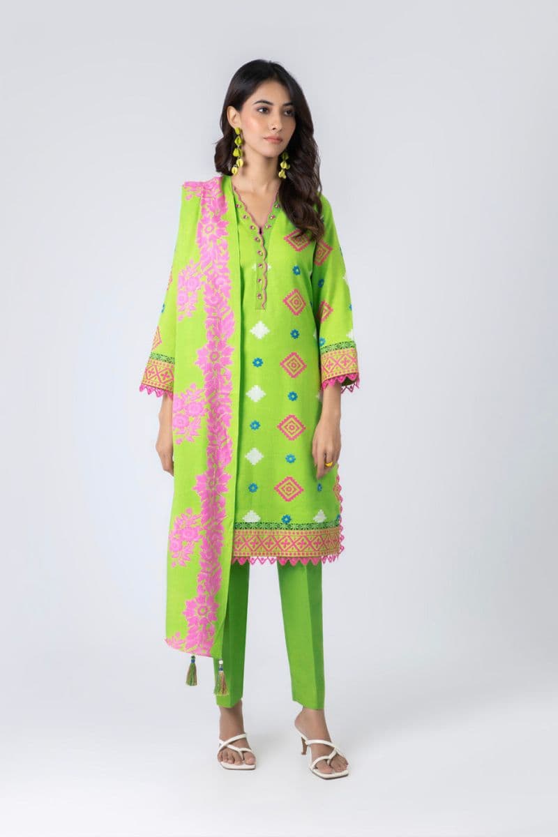 Green Printed Viscose 2 Piece Dupatta