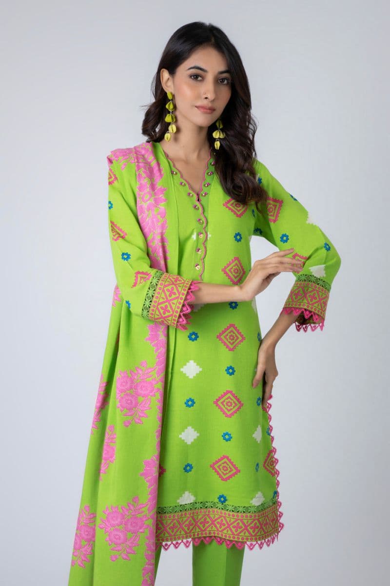 Green Printed Viscose 2 Piece Dupatta