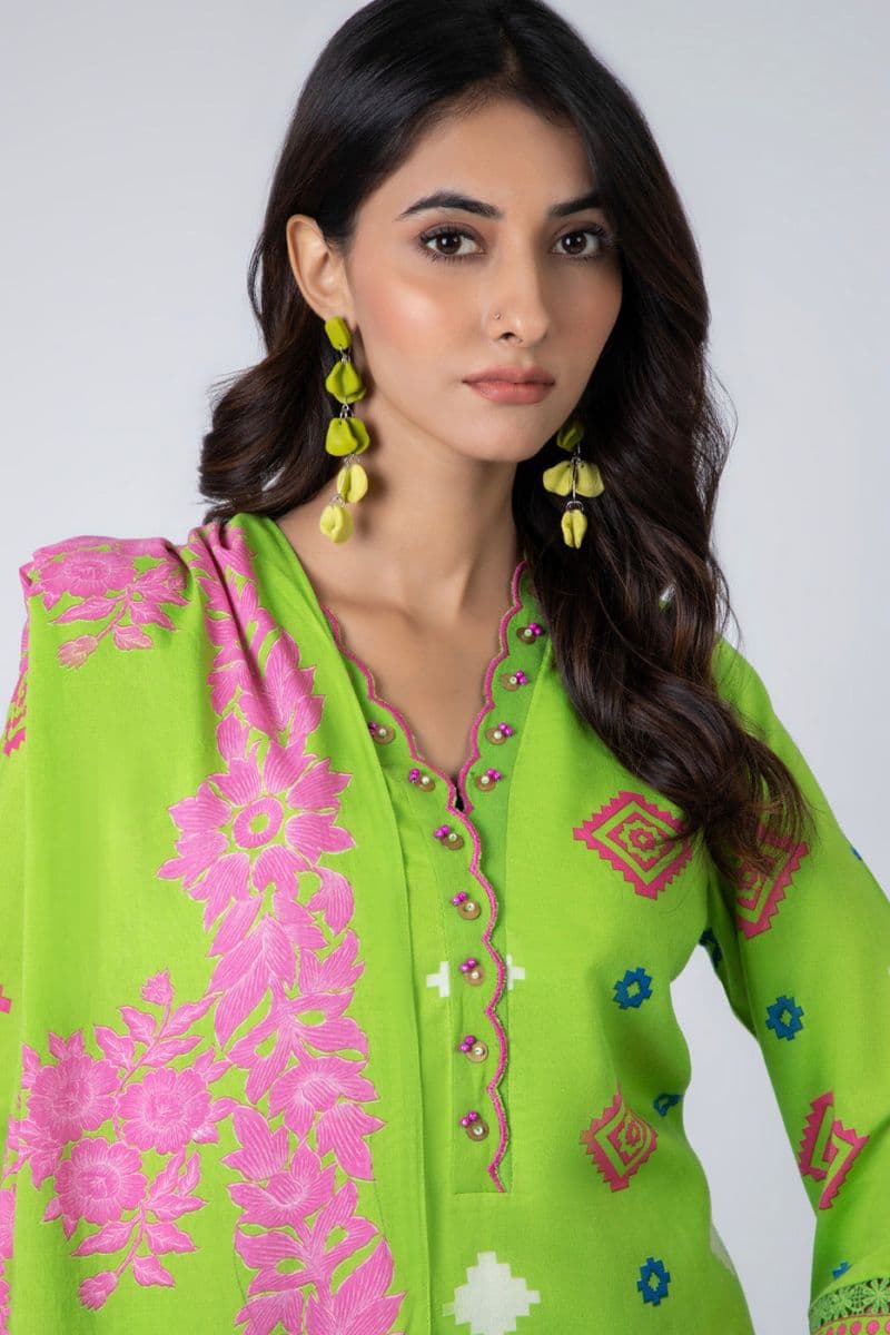 Green Printed Viscose 2 Piece Dupatta