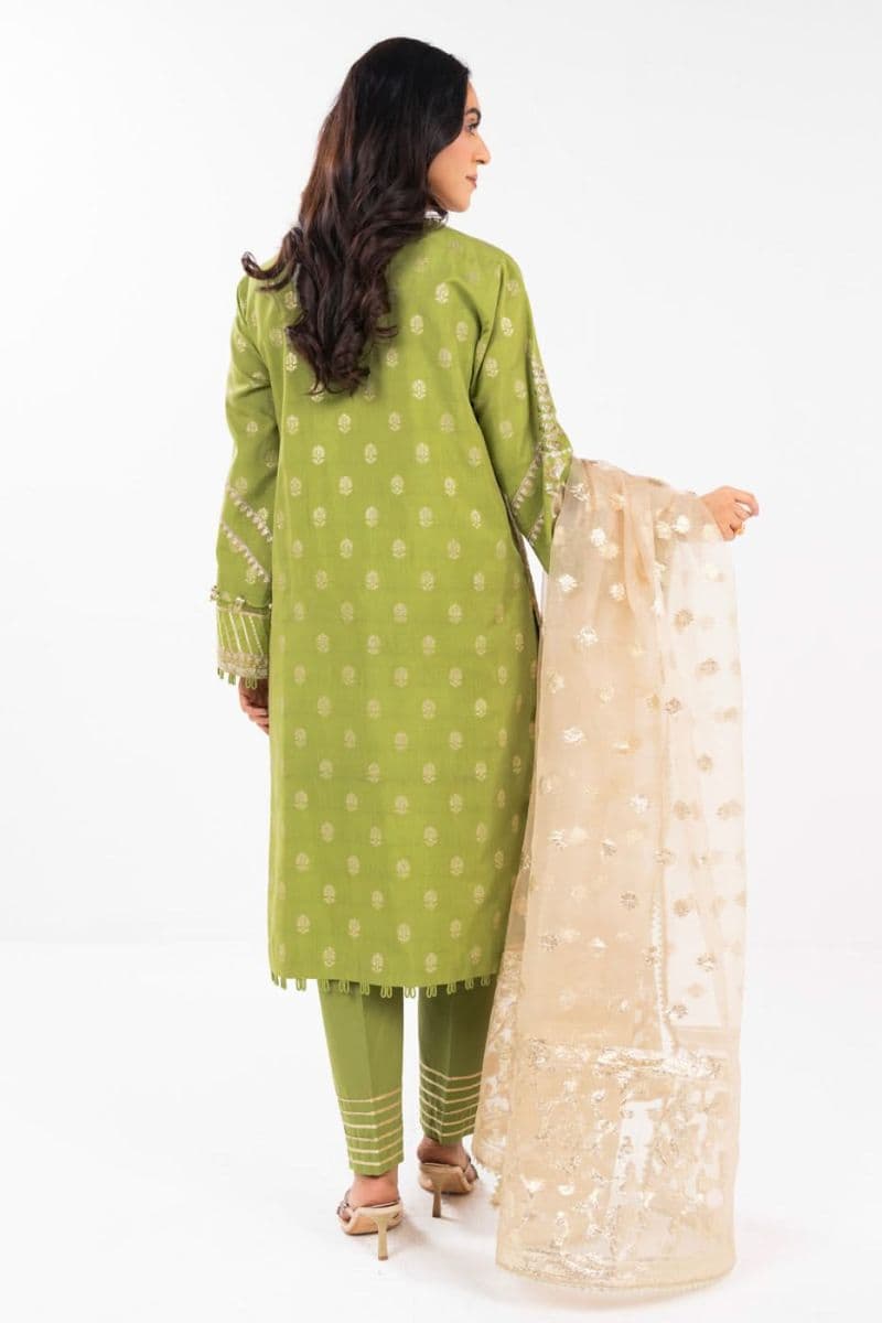 Green Embroidered Jacquard 3 Piece Unstitched Suit