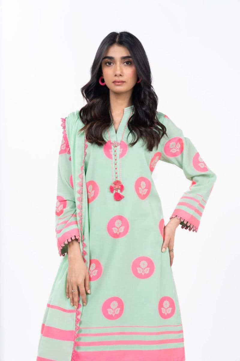 Green Jacquard 3 Piece Unstitched Suit