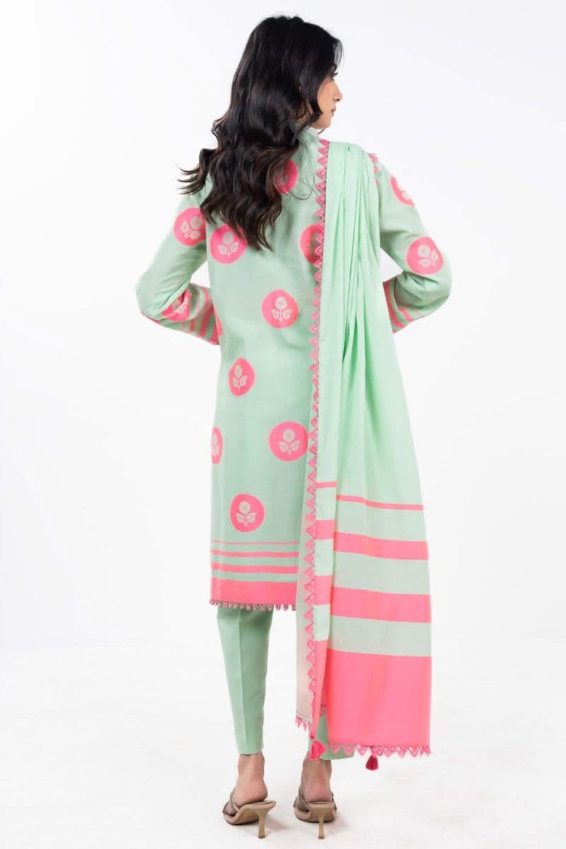 Green Jacquard 3 Piece Unstitched Suit