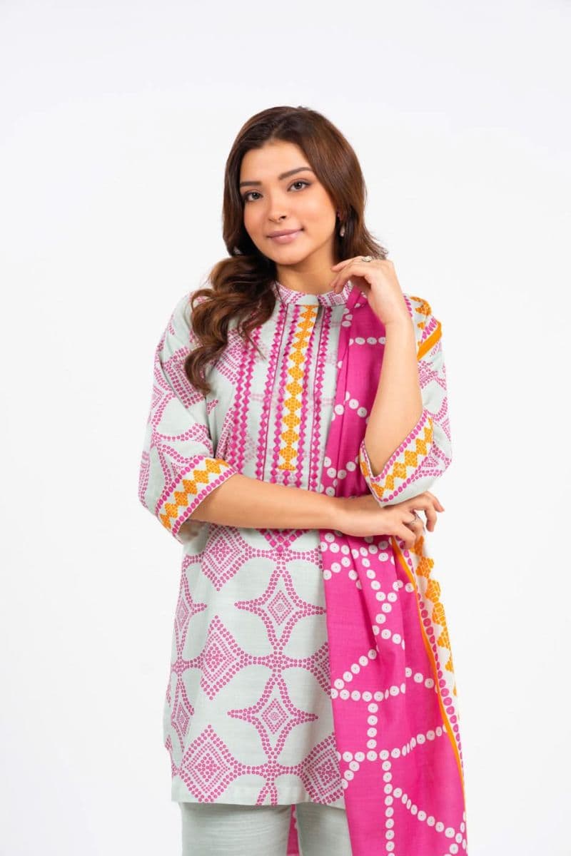Cream Embroidered Karandi 3 Piece Unstitched Suit thumbnail