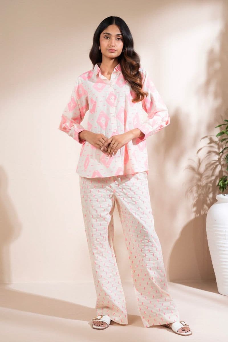 Pink Printed Jacquard Ready-to-Wear Suit
