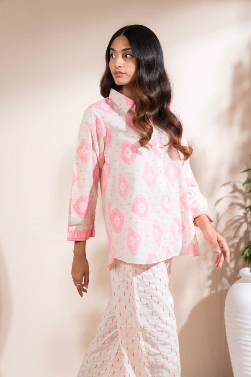 Pink Printed Jacquard Ready-to-Wear Suit
