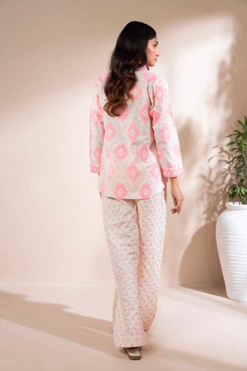 Pink Printed Jacquard Ready-to-Wear Suit
