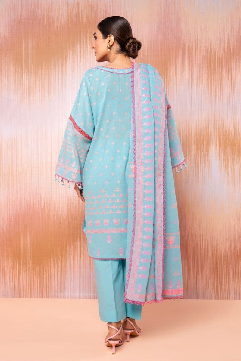 Sky Blue Jacquard 3 Piece Unstitched Suit