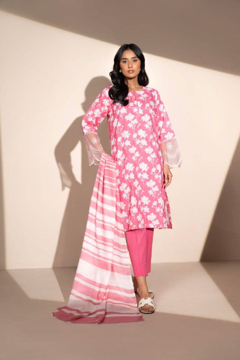 Pink Embroidered Cambric 2 Piece Dupatta