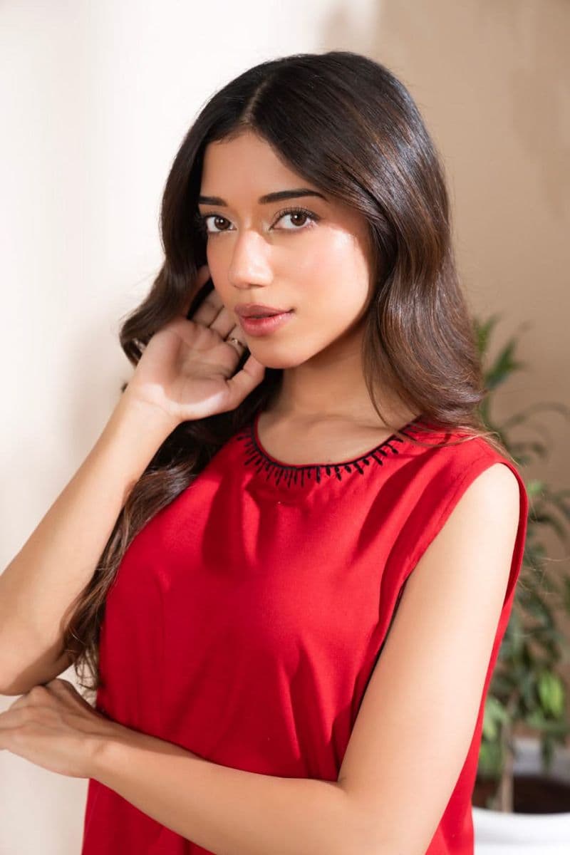 Red Embroidered Raw Silk Ready-to-Wear Suit