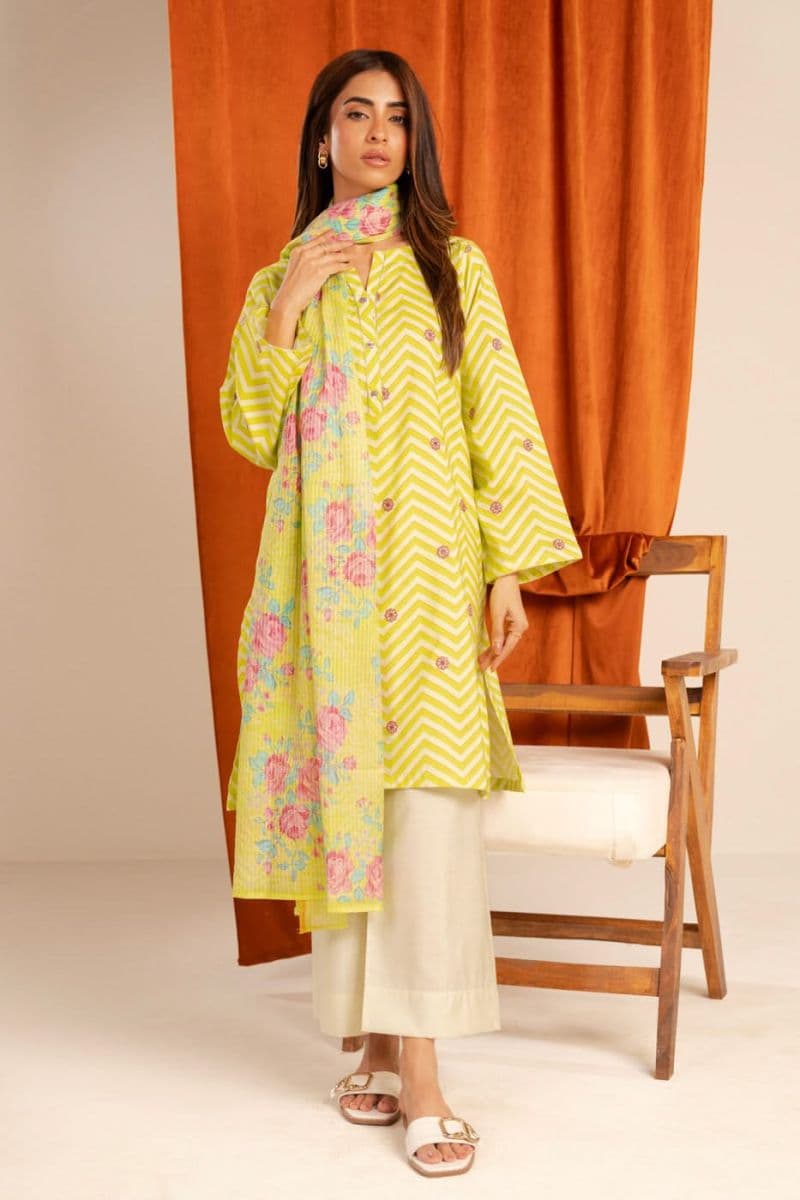 Green Embroidered Cotton Silk 3 Piece Ready-to-Wear Suit