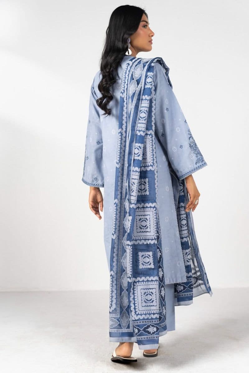 Blue Embroidered Jacquard 3 Piece Ready-to-Wear Suit