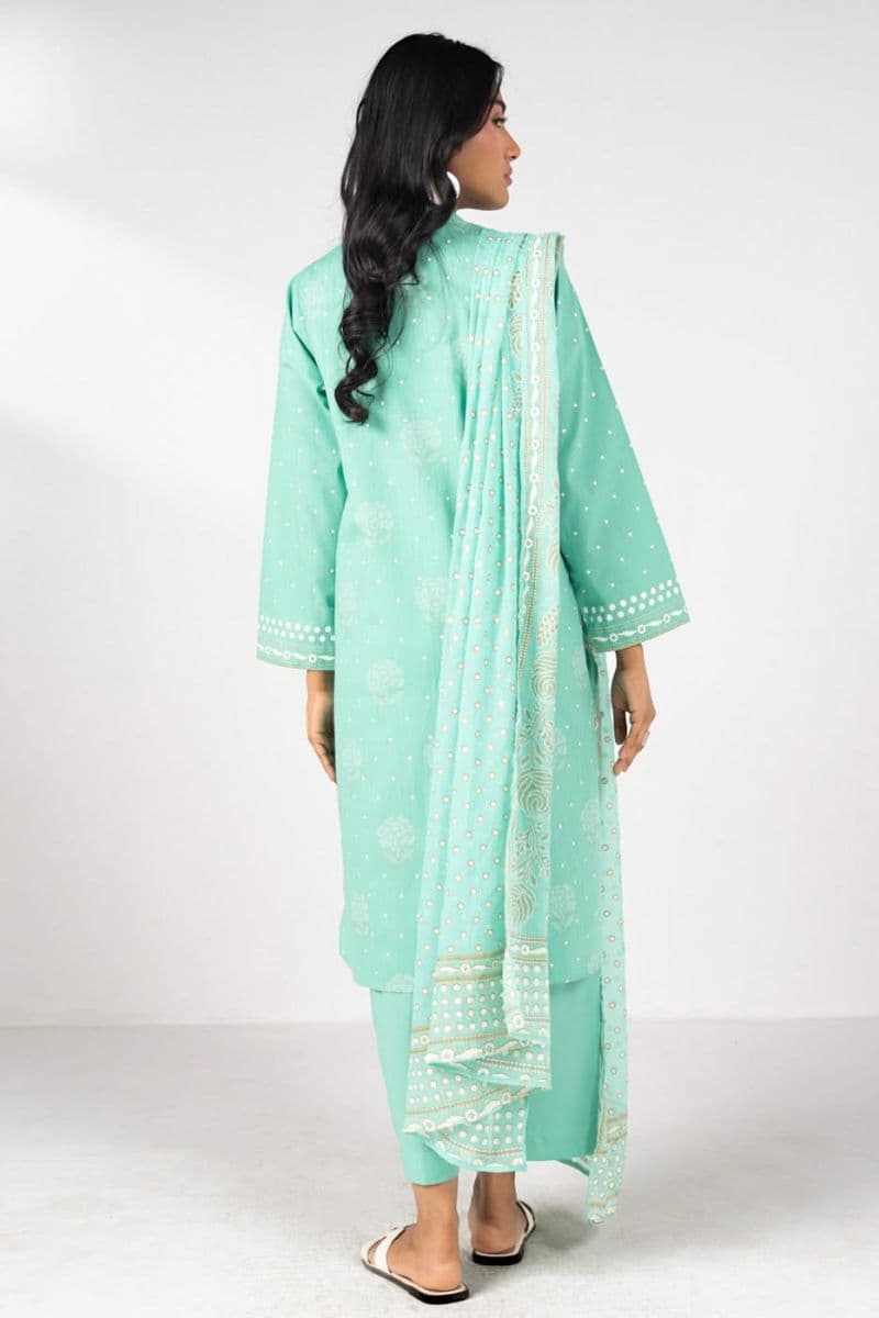 Sea Green Printed Zari Lawn 3 Piece Ready-to-Wear Suit
