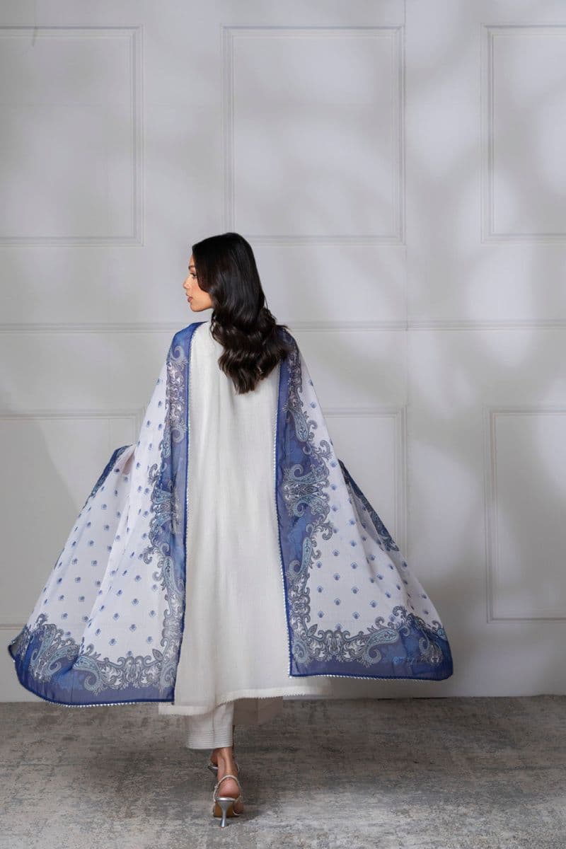 Off White Embroidered Chiffon 3 Piece Ready-to-Wear Suit
