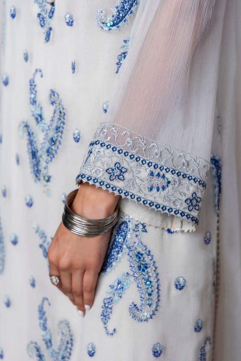Off White Embroidered Chiffon 3 Piece Ready-to-Wear Suit