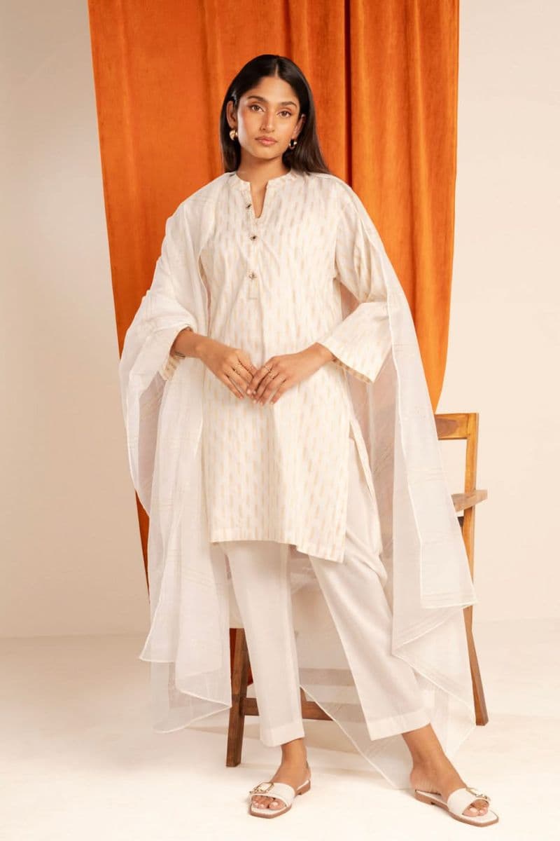 Cream Printed Jacquard 2 Piece Dupatta thumbnail