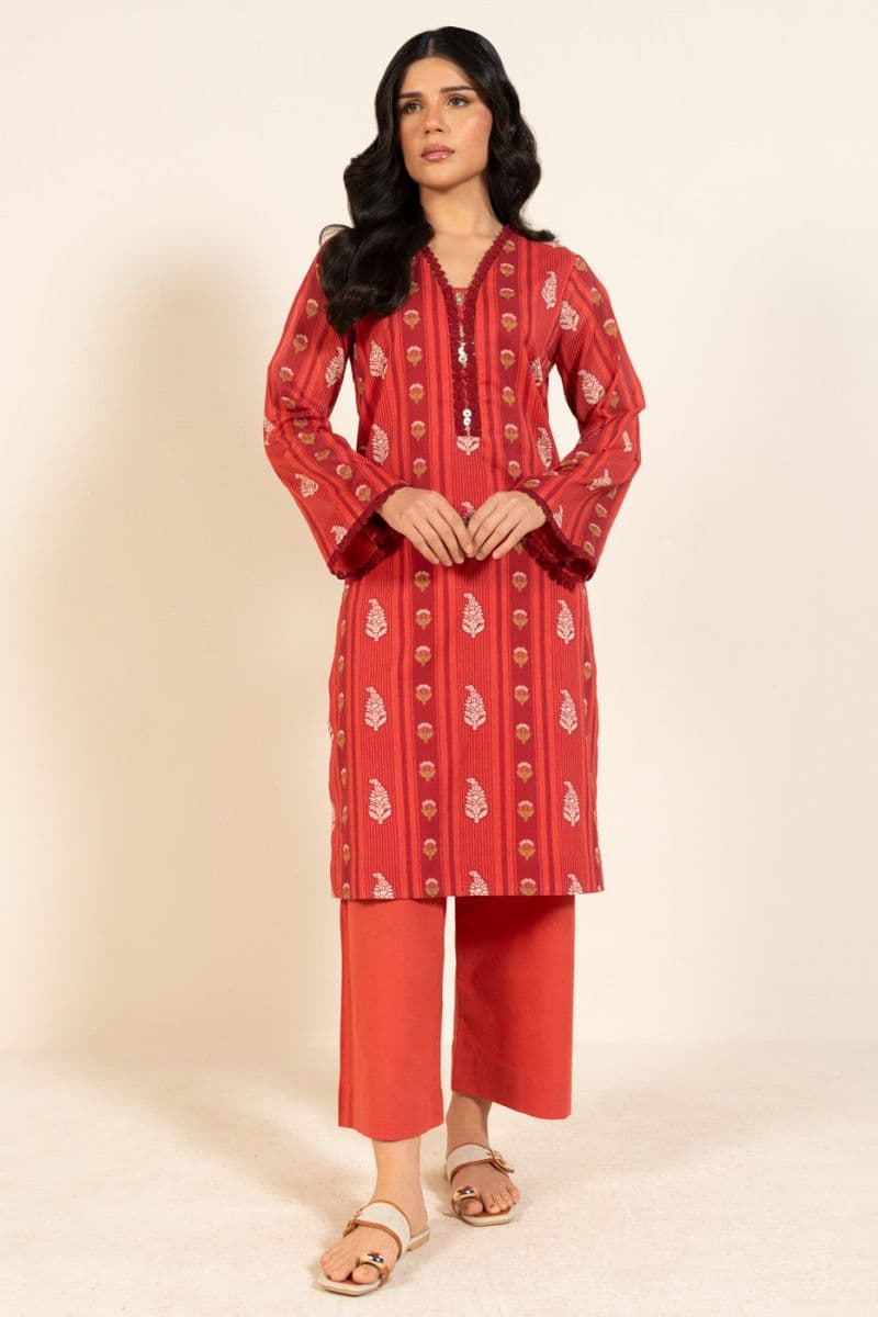 Red Printed Lawn 1 Piece Unstitched Shirt