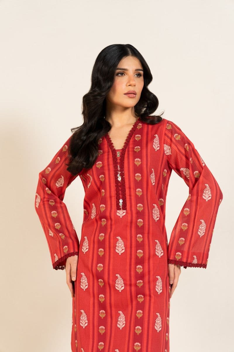 Red Printed Lawn 1 Piece Unstitched Shirt