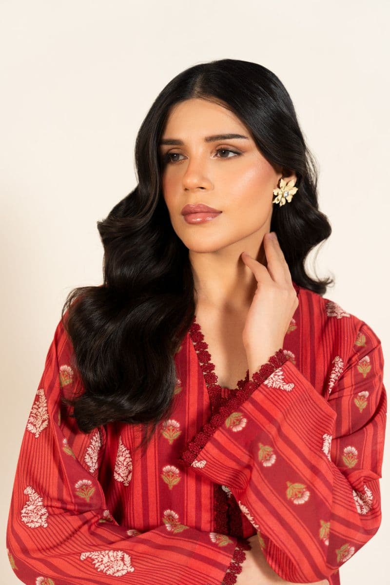 Red Printed Lawn 1 Piece Unstitched Shirt