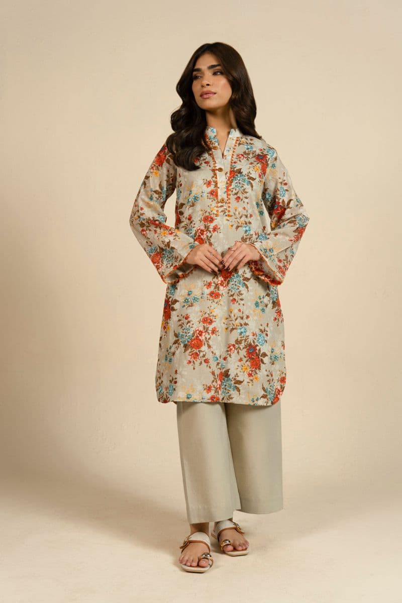 Beige Printed Lawn 1 Piece Unstitched Shirt