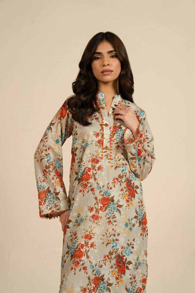 Beige Printed Lawn 1 Piece Unstitched Shirt