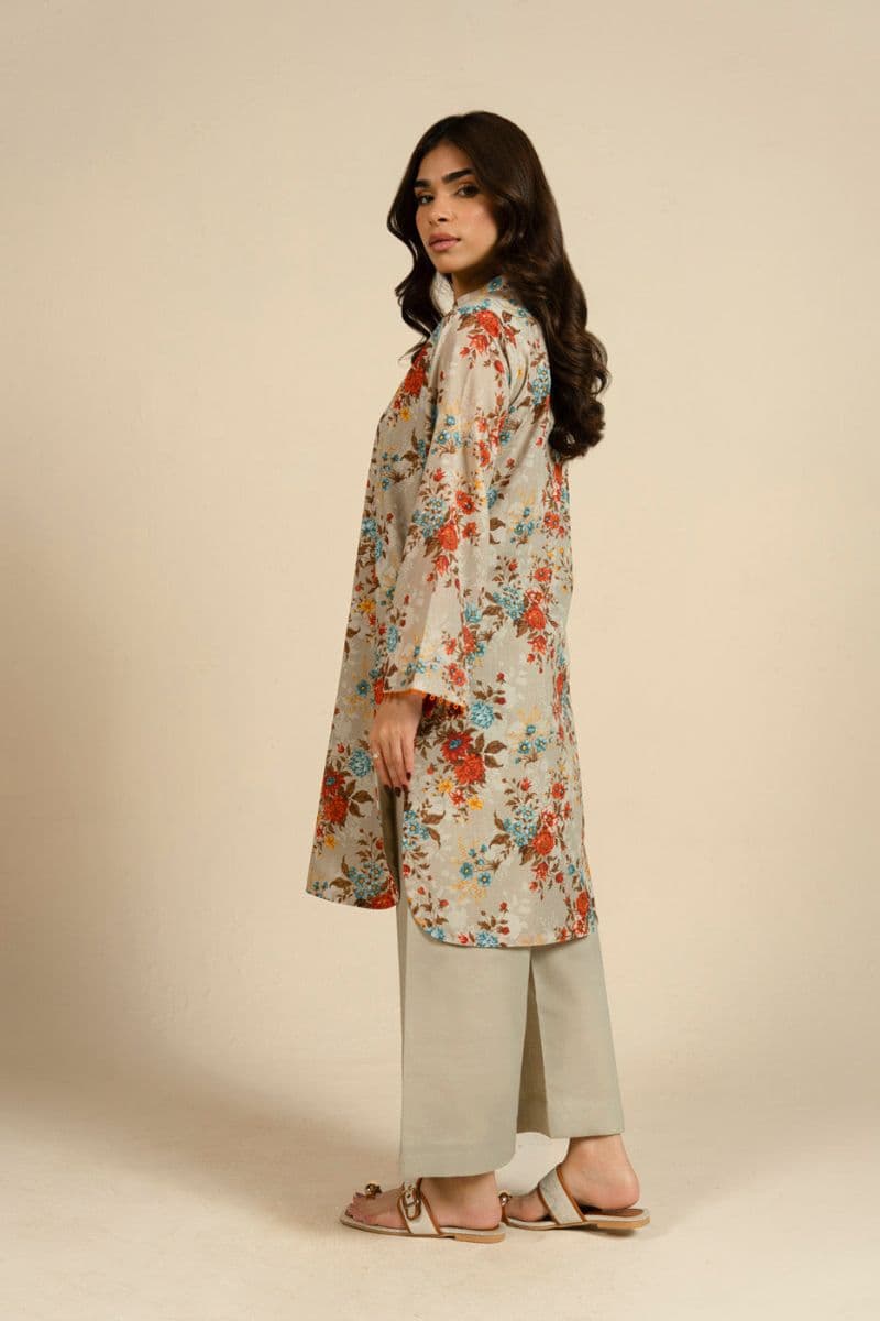 Beige Printed Lawn 1 Piece Unstitched Shirt