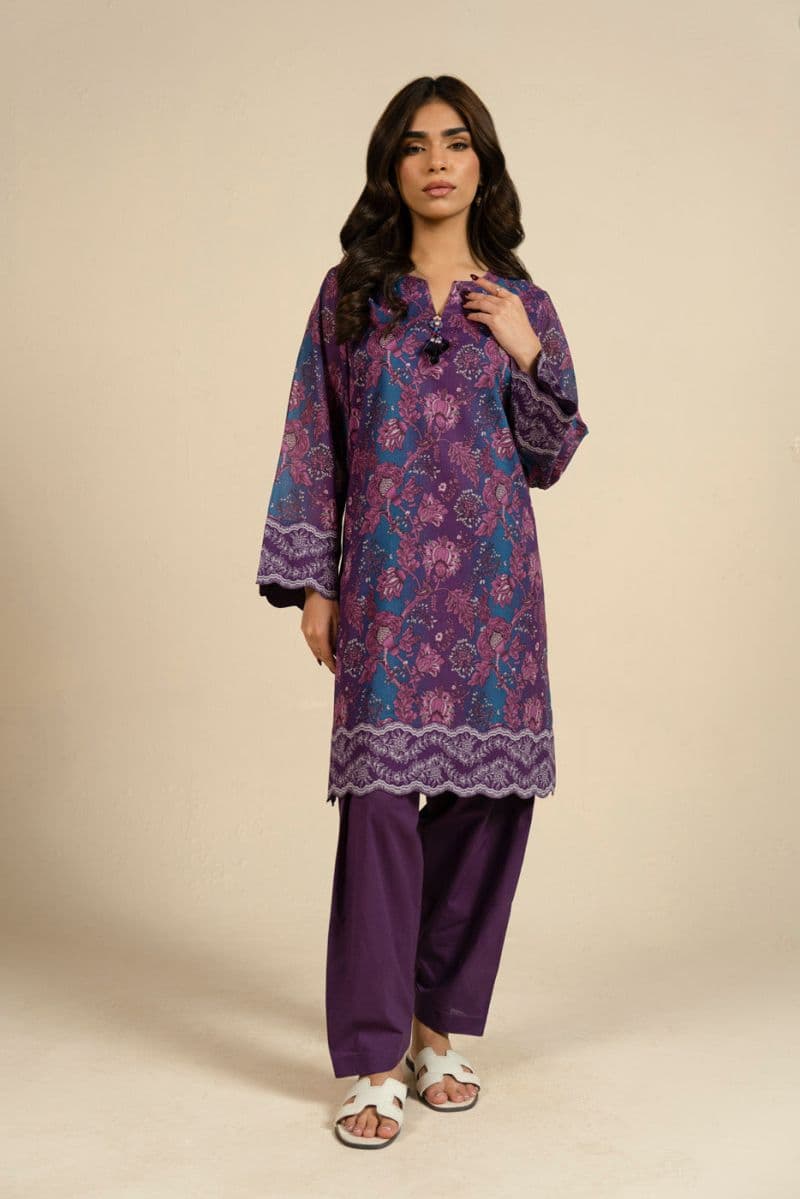Purple Printed Lawn 1 Piece Unstitched Shirt