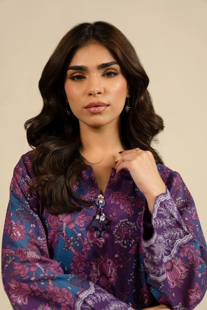 Purple Printed Lawn 1 Piece Unstitched Shirt