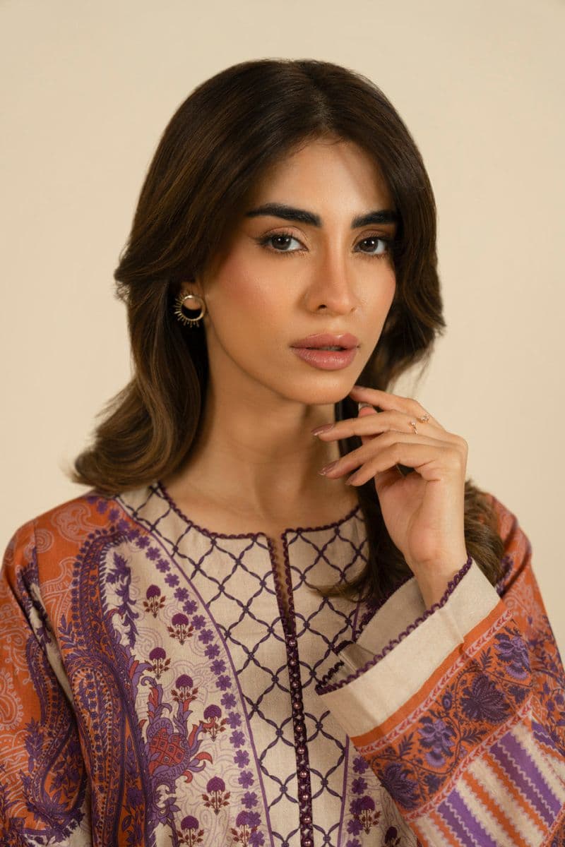 Beige Printed Lawn 1 Piece Unstitched Shirt thumbnail