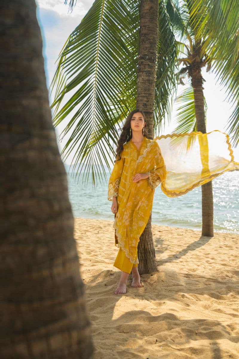 Yellow Embroidered Swiss Voil 3 Piece Unstitched Suit