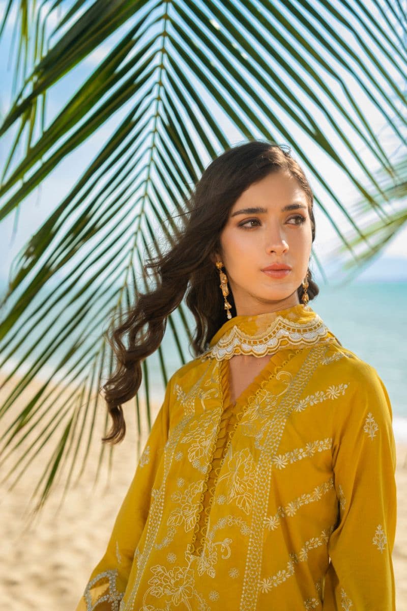Yellow Embroidered Swiss Voil 3 Piece Unstitched Suit