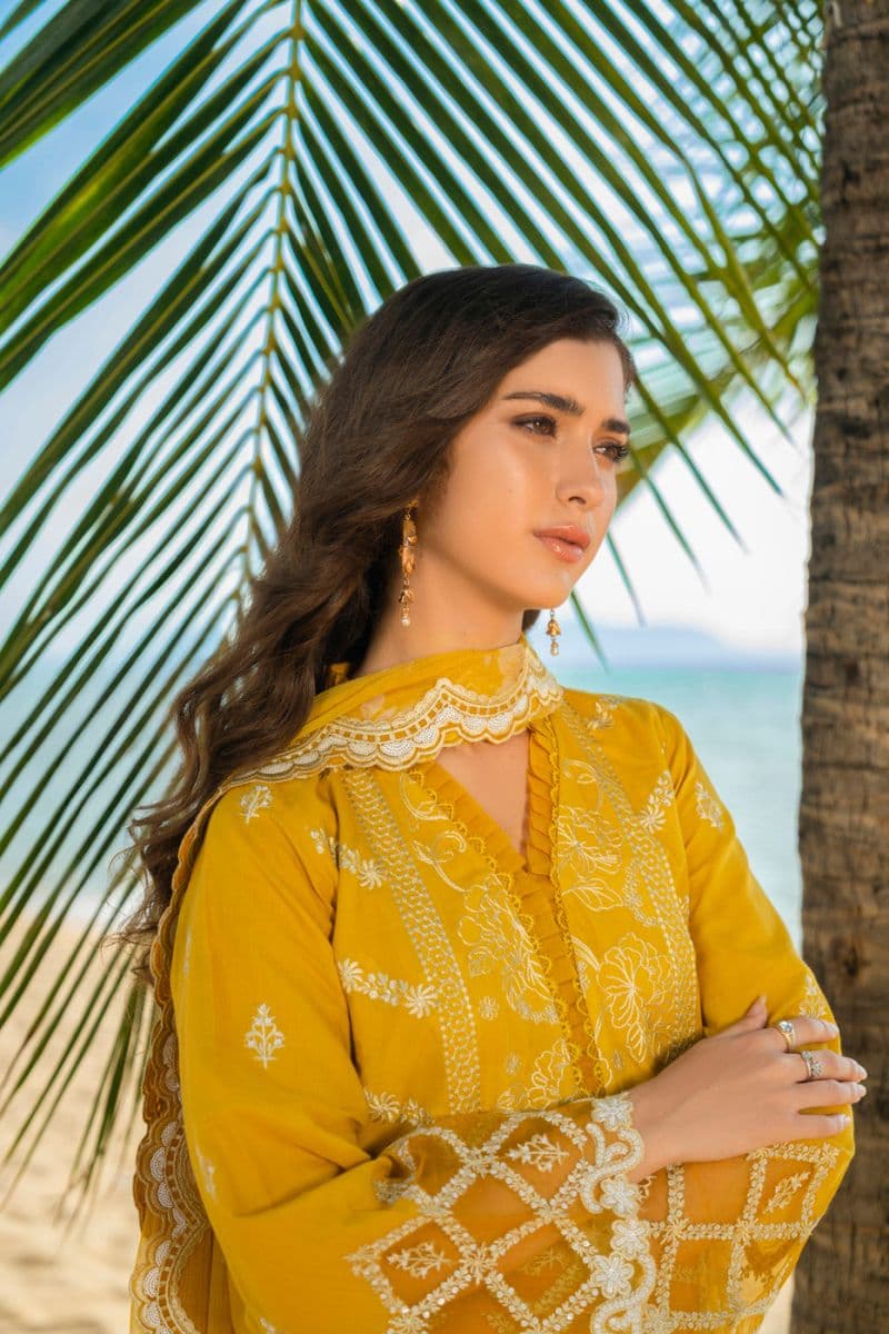 Yellow Embroidered Swiss Voil 3 Piece Unstitched Suit