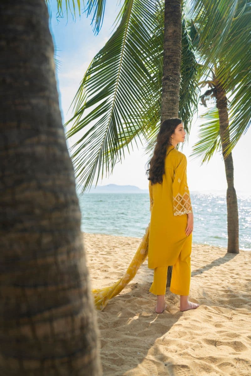 Yellow Embroidered Swiss Voil 3 Piece Unstitched Suit