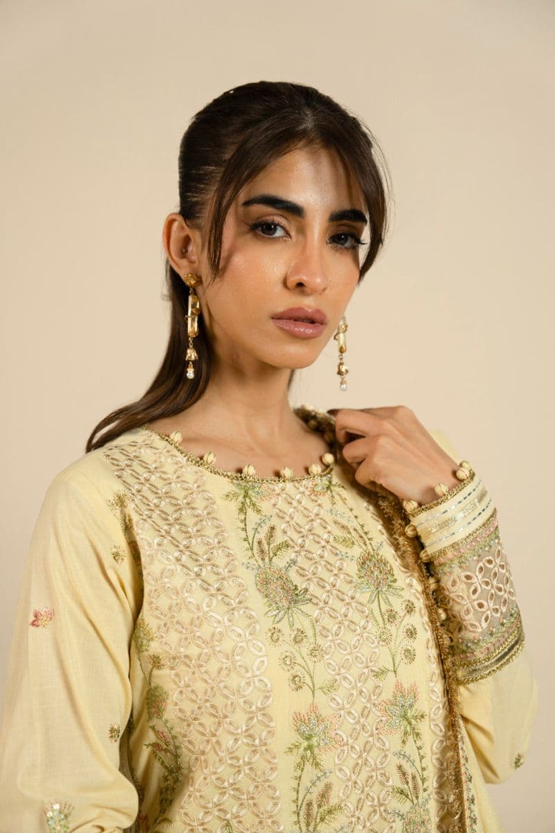 Butter Yellow Embroidered Lawn 3 Piece Unstitched Suit thumbnail