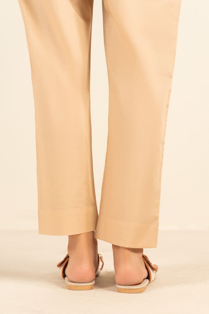 Beige Solid Cambric Ready-to-Wear Trouser
