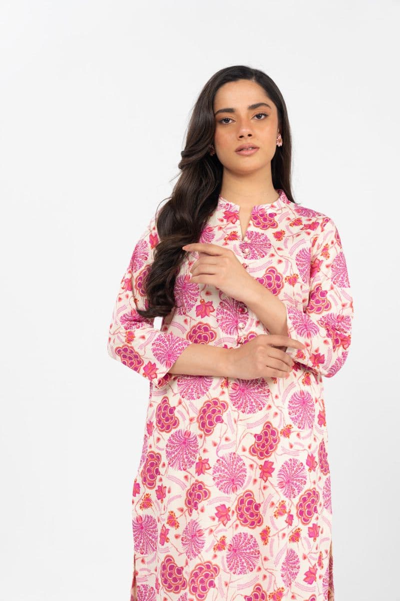 Beige/Pink Printed Cambric Ready-to-Wear Shirt thumbnail